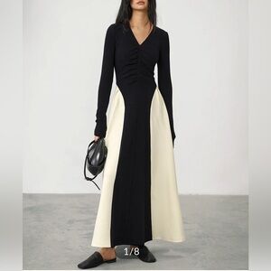 Commense Black and Cream Long Sleeve Dress